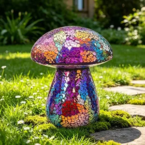 Mushroom Garden Statue Decoration, Colorful Mosaic Mushroom Sculptures Home Decor, Outdoor Waterproof Handmade Glass for Yard, Path, Lawn Ornaments or Gifts for Mom (Purple)