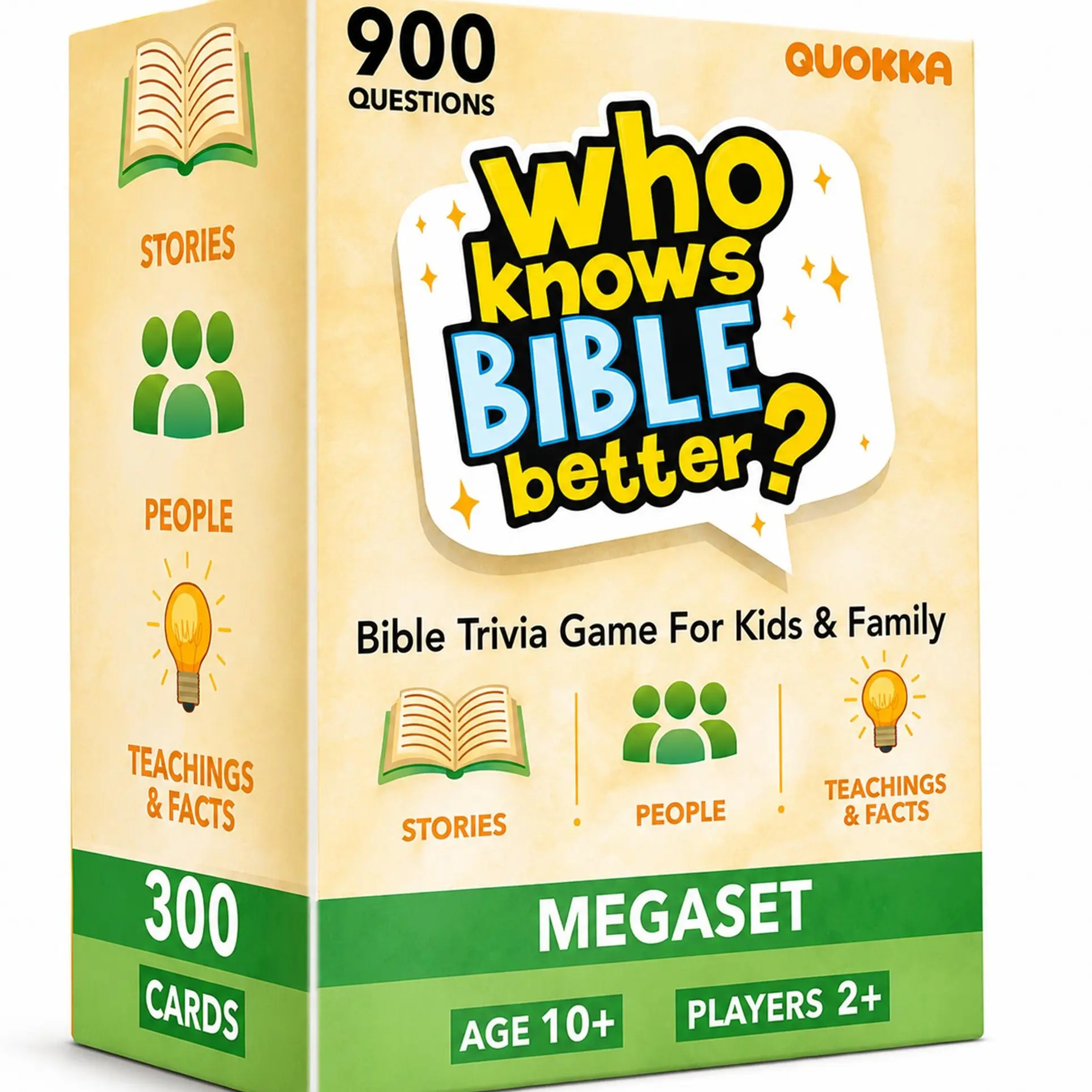 QUOKKA Bible Trivia Dedicated Deck Card Game - 300 4x3 Inches Cards, 900 Faith-Based Questions, Bible Stories & Text, Yes/No Queries for 10-12 Years Teens, Family Fun Sunday School & Classroom Use, Card Games For Teens
