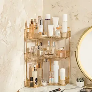 2-Tier/3-Tier Corner Bathroom Counter Organizer, Plastic Freestanding Vanity Storage Shelf, Space-Saving Makeup Skincare Perfume Rack for Bathroom, Kitchen, Office Desktop  beauty organizer cabinet