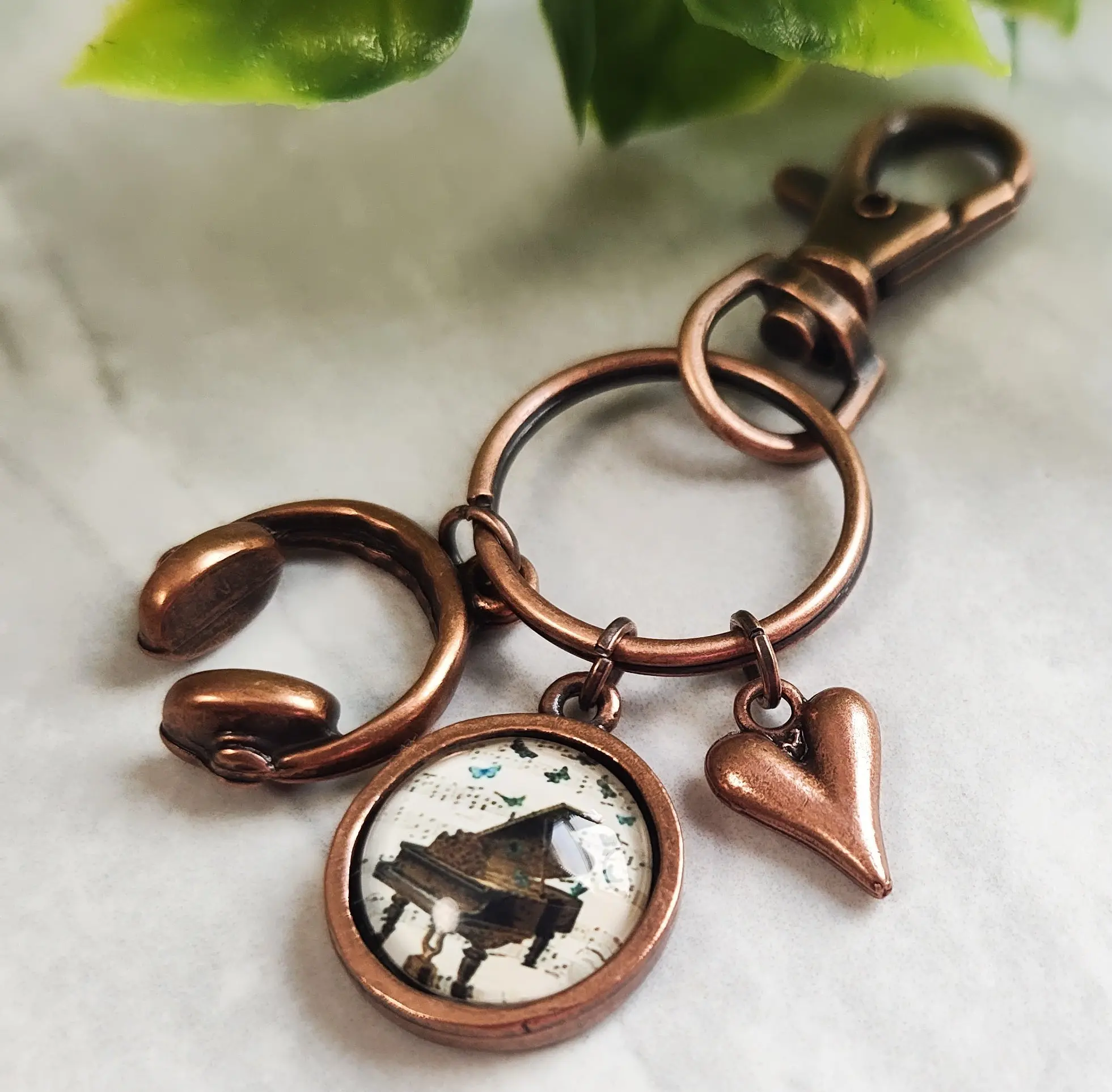 Copper Piano & Heart Keychain
