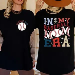 Women'S Baseball Mom Graphic T-Shirt - IN MY BASEBALL MOM ERA Sporty Letter Print with Baseball Bat & Ball Design, Casual Athletic Shirt for Baseball Moms, Coaches & Fans - Sporty