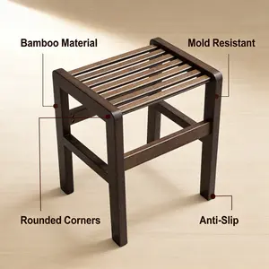Bamboo Shower Stool - Large Size Dark Brown/Bamboo Shower Stool with Non-Slip Feet, Mold Resistant Shower Bench for Bathroom