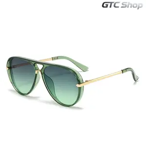 European American Style Retro Fluorescent Green Oversized Aviator Sunglasses, Trendy Versatile Influencer Favorite Fashion Shades, Stylish Daily Casual Outdoor Fashion Eyewear #summervibes