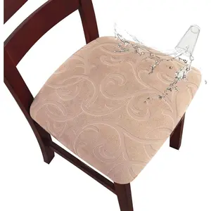 Waterproof Chair Seat Covers Dining Room Chair Covers Stretch Seat Cover for Dinning Room Chair Protector Slipcovers for, Hotel (6, Flower Pattern-Khaki)