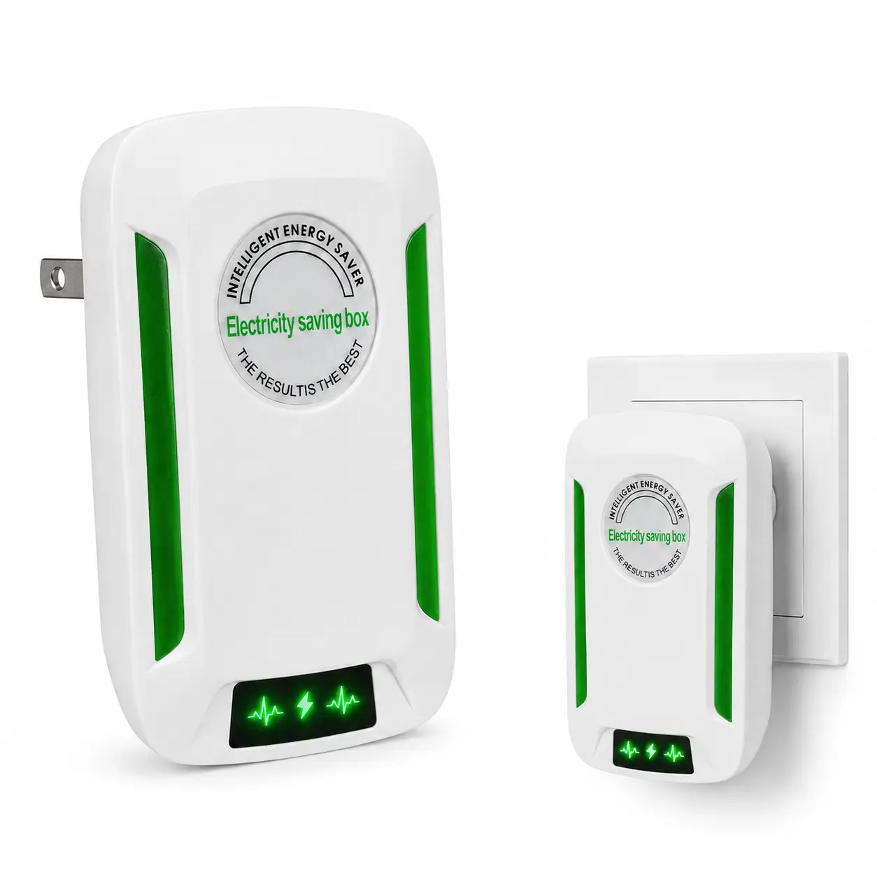 Power Saver Plug-In Device, Compact US Plug, AC 90–250V Compatible, LED Indicator, Easy Plug & Play for Home & Office