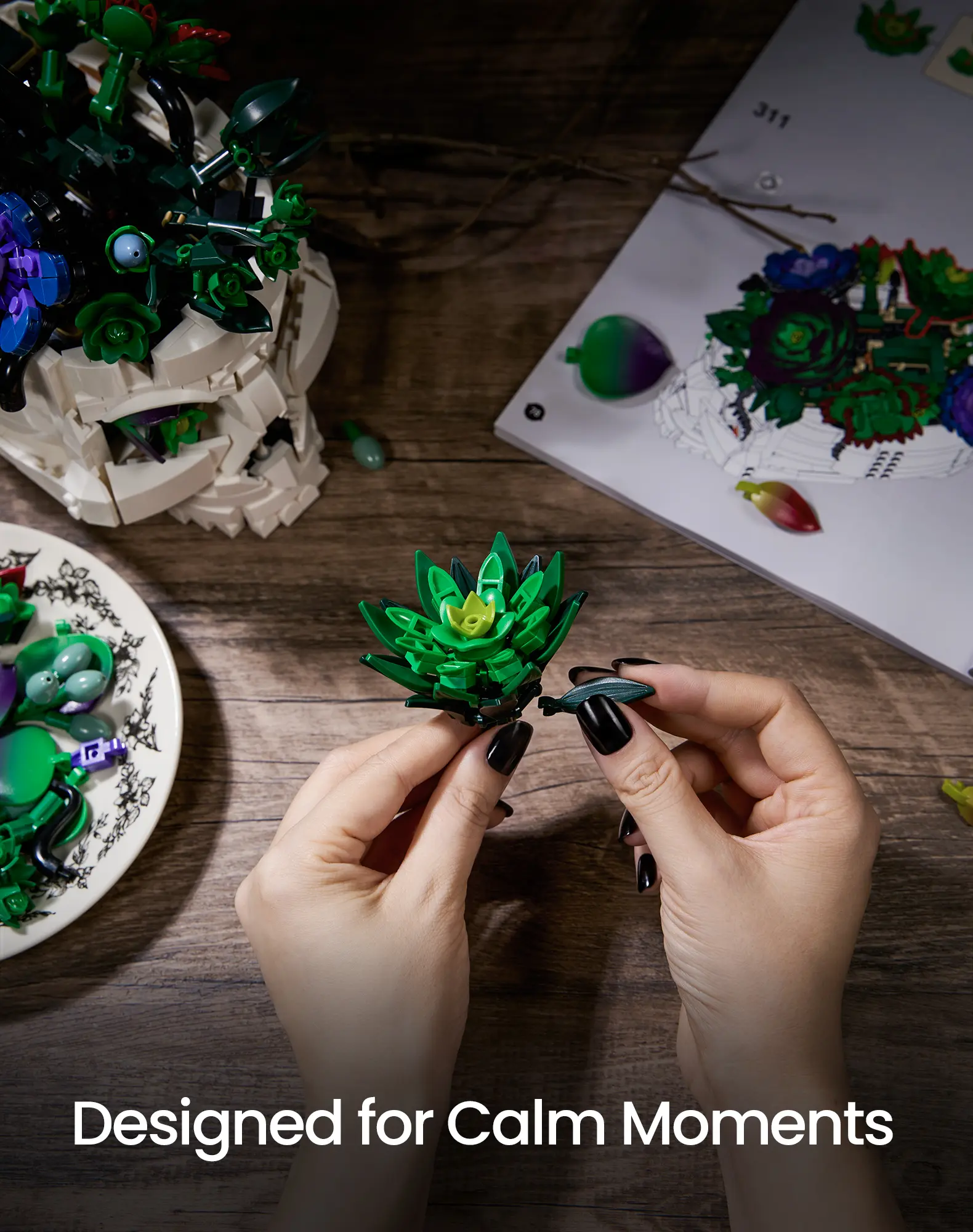 Supreowls Succulent Skull Flower Bouquet Building Set, Botanical
