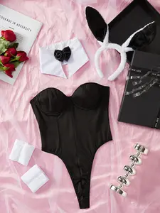 suspender skirt minimalist basic nightgown sleepwear lace pyjamas lingerie envy sexy bodysuit homecoming shopping maid outfit bunny spicy set rabbit ear tie gift sheer  Halloween