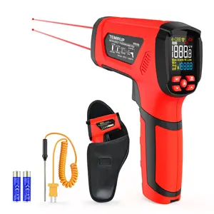TEMIRUP IR05B Infrared Thermometer -40°F~3632°F (-40°C~2000°C) Adjustable Emissivity, Dual Laser High Temperature Gun with K-Type Probe & Color Screen – Red, for Metallurgy, Kiln, Forge, HVAC