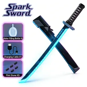 23" LED Lightsaber Samurai Sword Toy for Kids & Teens 5–14, Neon Glowing Katana with Spark & Mist Effect, Motion-Activated Sound & 7-Color Changing RGB Blade for Rave, Cosplay & Display Perfect Easter Gift