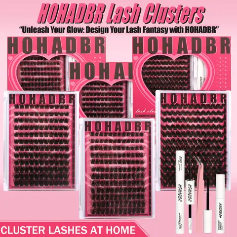 HOHADBR Beginner-Friendly Natural Wispy Cluster Lashes Kit - Eyelash Extensions Set with Fairy-Tale Manga Lashes, Easy-to-Apply Soft Comfortable Wispy Natural False Eyelashes & Adhesives for At-Home Makeup