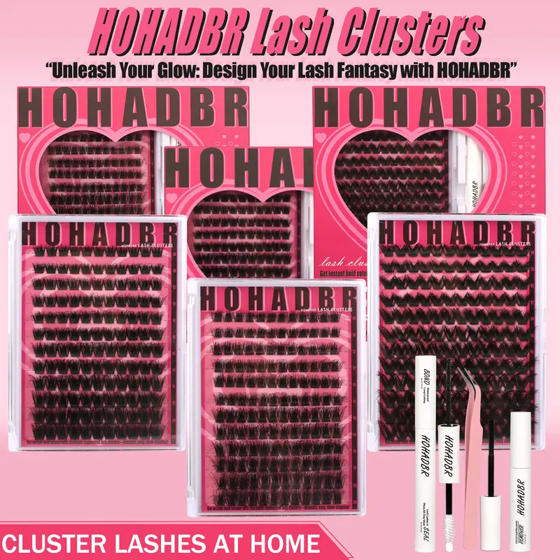 HOHADBR Beginner-Friendly Natural Wispy Cluster Lashes Kit - Eyelash Extensions Set with Fairy-Tale Manga Lashes, Easy-to-Apply Soft Comfortable Wispy Natural False Eyelashes & Adhesives for At-Home Makeup