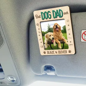 Dog Father Gift - Best Dog Dad Ever Custom Car Visor Clip - Photo Frame Gift for Pet Lovers - Funny Dog Dad Visor Clip