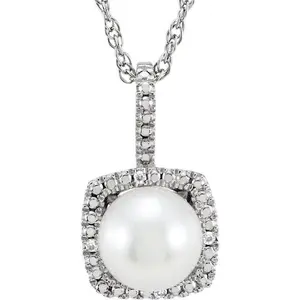 Sterling Silver 7mm Freshwater Cultured Pearl & .015 CTW Diamond 18" Necklace