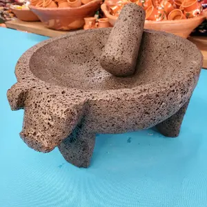 8" Mortar molcajete made of volcanic stone
