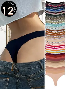 Randomly packed 5 pieces /7 pieces /10 pieces /12 pieces of ladies' close-fitting low-waisted thong lingerie underwear panties with solid color, simple leopard print fabric, soft, elastic and stretchy ladies' sexy bikini underwear set Womenswear