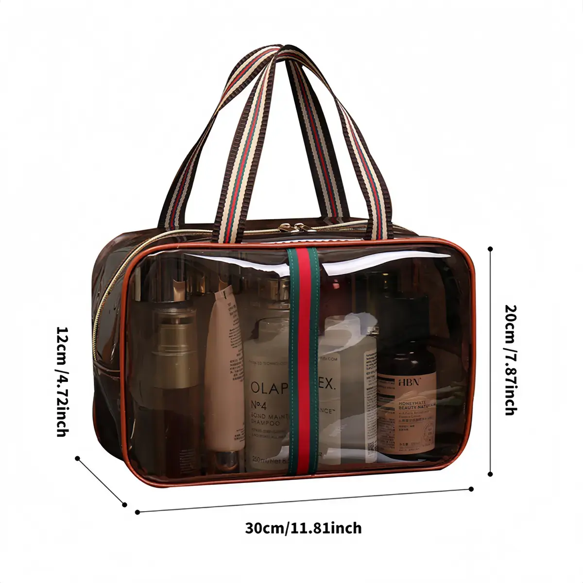 Vintage Large Capacity Vanity Case, Waterproof Transparent Makeup Organizer, Ladies Travel Toiletry Bag, Portable Skincare Storage Pouch (Brown)