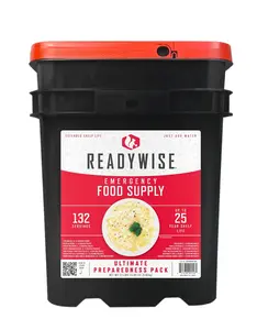 ReadyWise Emergency Food Supply Bucket - 132 Servings, 25 Year Shelf Life, Freeze Dried Food for Hiking, Adventure & Camping, Individually Packaged, 124 Servings + 8 Bonus Servings