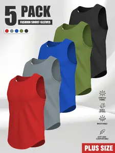 Pack of 5 men’s plus-size tank tops made from breathable, comfortable fabric, suitable for casual outings and outdoor sports.