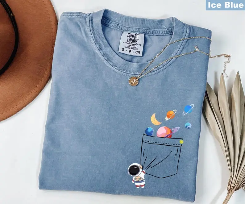 Comfort Colors Astronaut Pocket Peeker Shirt, Funny Planets Pocket Shirt, Space Shirt, Astronaut Gift, Space Lover Shirt, Gift for Astronaut Lover