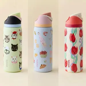 Owala Aesthetic Water Bottle – Cute Pastel Graphic Design, Leakproof FreeSip Tumbler with Built-In Straw
