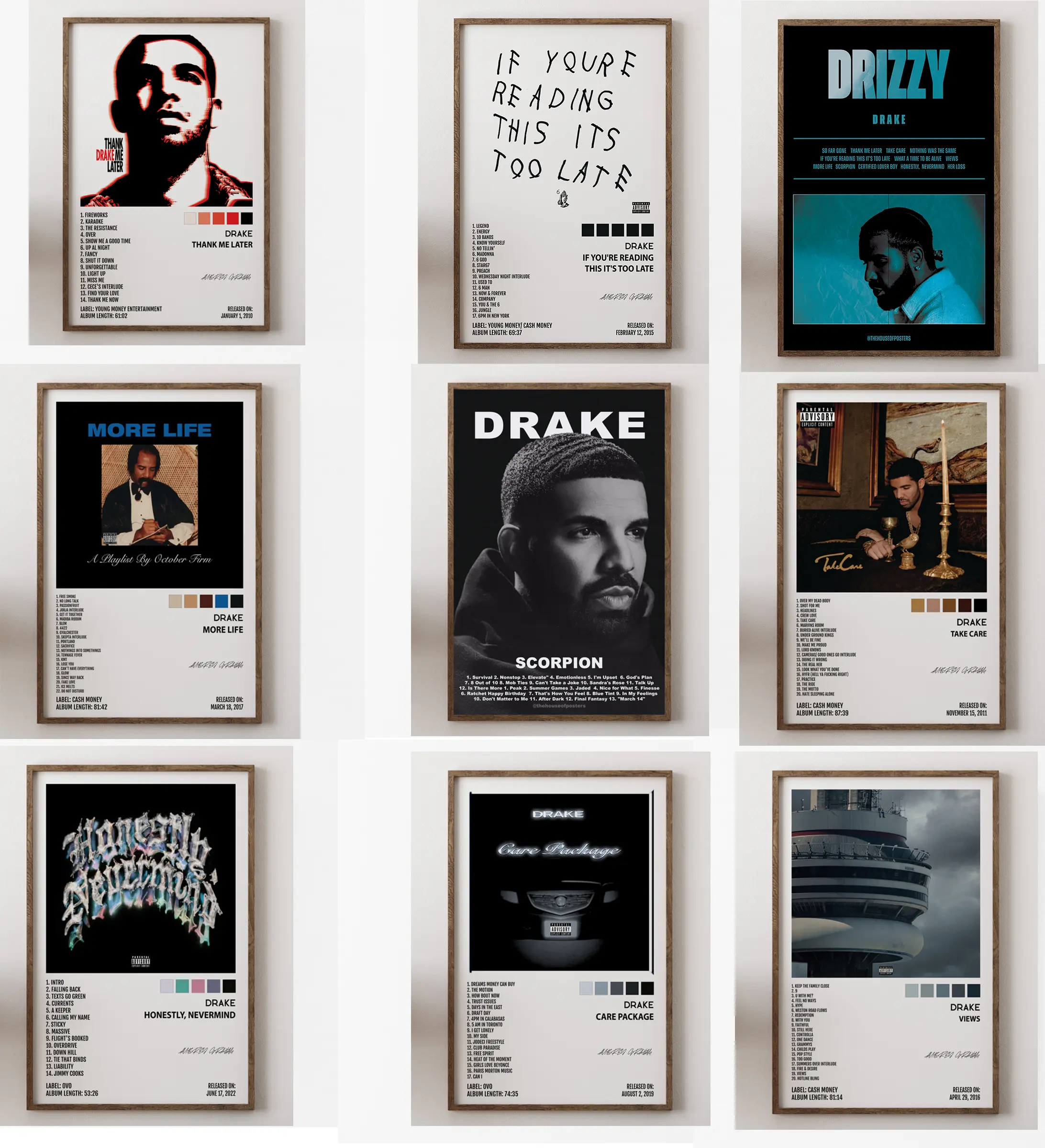 Set 9 Drake Rapper Music Bundle Album Cover Wall Art Poster HD Print Unframed Aesthetic Room Home House Modern Wall Decor Trendy Gift For Fan.