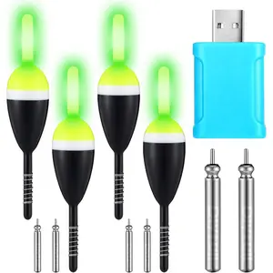 4 Pcs Lighted Slip Bobbers Fishing Floats Weights Glow in The Dark Spring Bobber with Light Tail with 6 Battery & 1 Battery Charger for Crappie Walleyes Night Fishing