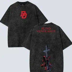 Comicverse clothing Matt Murdock Daredevil MCU Comic Double Printed Oversize Lightweight Acid Washed Tee TV Series Graphic Top Cotton comic merch fan, outfits men comic Inspired graphic tees men gifts comic anime tshirt dailywear Menswear UFB