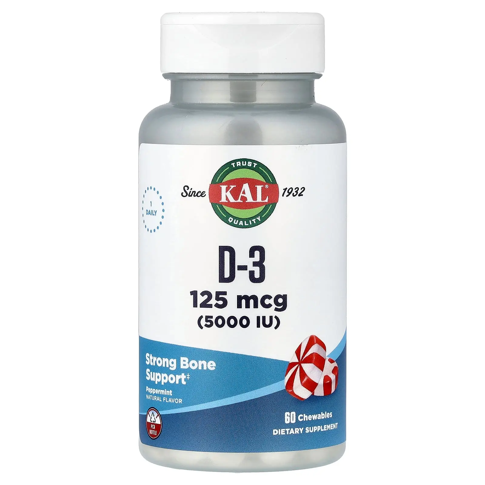 KAL D-3, Peppermint, 125 mcg (5,000 IU), 60 Chewables