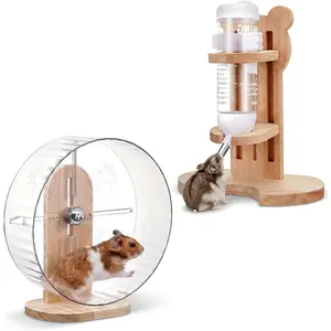 2 Pcs M 9.5 Inch Transparent Hamster Wheel Adjustable Silent Exercise Wheel with Water Bottle Stand Stable Running for Dwarf Hamster Gerbil Mouse Small Animal Cage Accessories