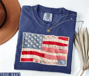Comfort Colors American Flag Shirt, Faux Patchwork USA Tee, 4th of July Shirt, Patriotic Graphic Shirt, Fourth of July Shirt, Independence