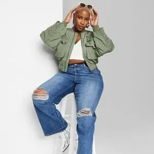 New - Wild Fable Women'S Zip-Up Cropped Winter Bomber Jacket Utility Pockets Does not apply