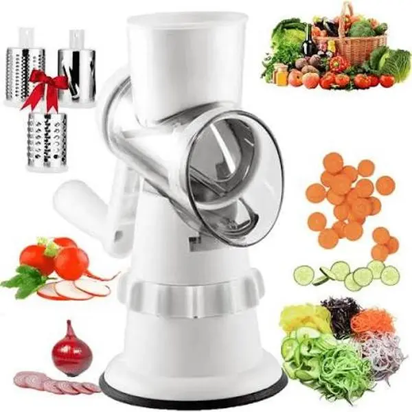 Rotatory+Cheese+Grater+with+3+Stainless+Steel+Blades+,+Multi-Functional+Kitchen+Utensil+for+Shredding+Cheese,Slicing+Fruits