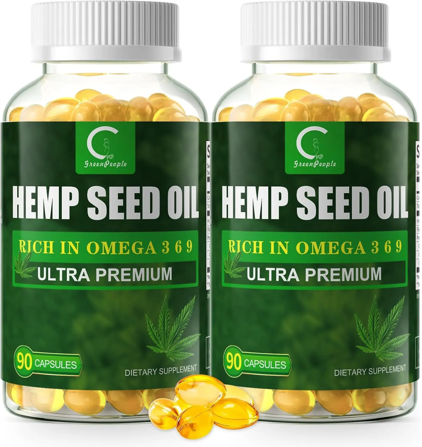 Hemp Seed Oil Capsules Rich in Omega 3 6 9, Cold-Pressed, Non-GMO, 2 Packs | With Flaxseed Oil - Vegan Omega Supplement for Radiant Skin, Joint Comfort, Heart & Brain Health - 180 Softgels