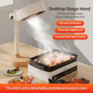Portable Desktop Range Hood, Mini Tabletop Kitchen Exhaust Fan with Adjustable Height & Angle, 3-Speed Oil Fume Extractor, Detachable Filter & Oil Collection Cup, for Indoor BBQ, Hot Pot & Countertop Cooking