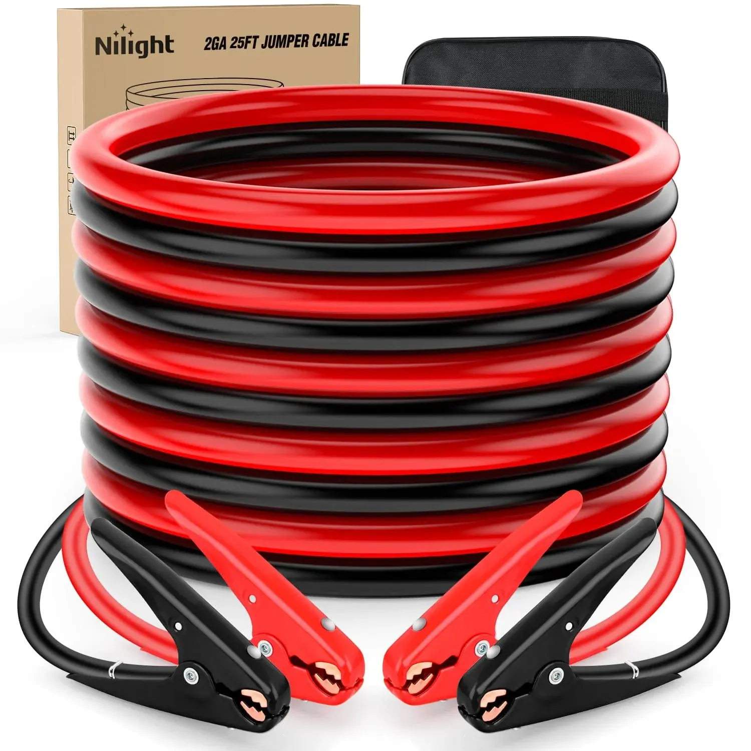 Nilight 2-Gauge 25 FT Heavy-Duty Jumper Cable with Gloves, PVC Clamps, & Storage Bag, 800A Rating High-Current Copper-Coated Aluminum Automotive Accessory for Car/Truck Dead or Weak Batteries