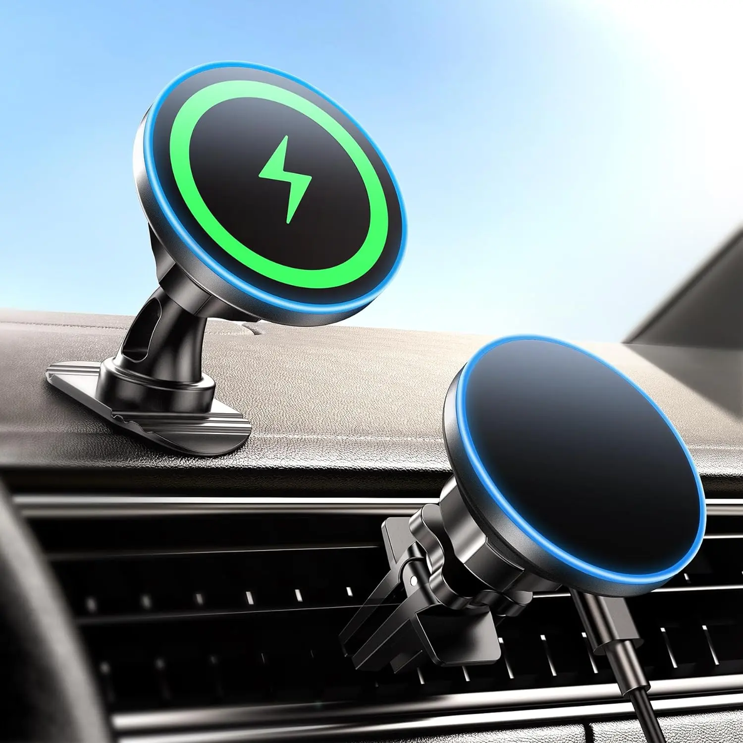 for iPhone 16 Magsafe Car Mount Charger, [2024 New] 15W 2in1 Magnetic Wireless Car Charger, fits for Magsafe Car Charger, Vent/Dashboard Phone Holder Mount for iPhone 16 15 14 13 12 Series
