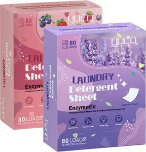 YUCO Laundry Detergent Sheets, Berry Scent 80 Loads (1 Pack) + Lavender Scent 80 Loads (1 Pack), Total 160 Loads, Total 2 Packs