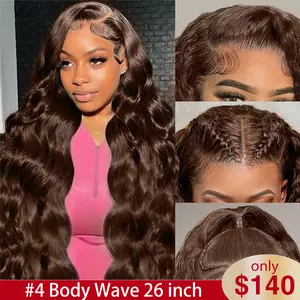 [30“ only $172] Mamushow #4 Chocolate Brown and #1 Jet Black 13x6 Body Wave Full Lace Frontal Human Hair Wigs