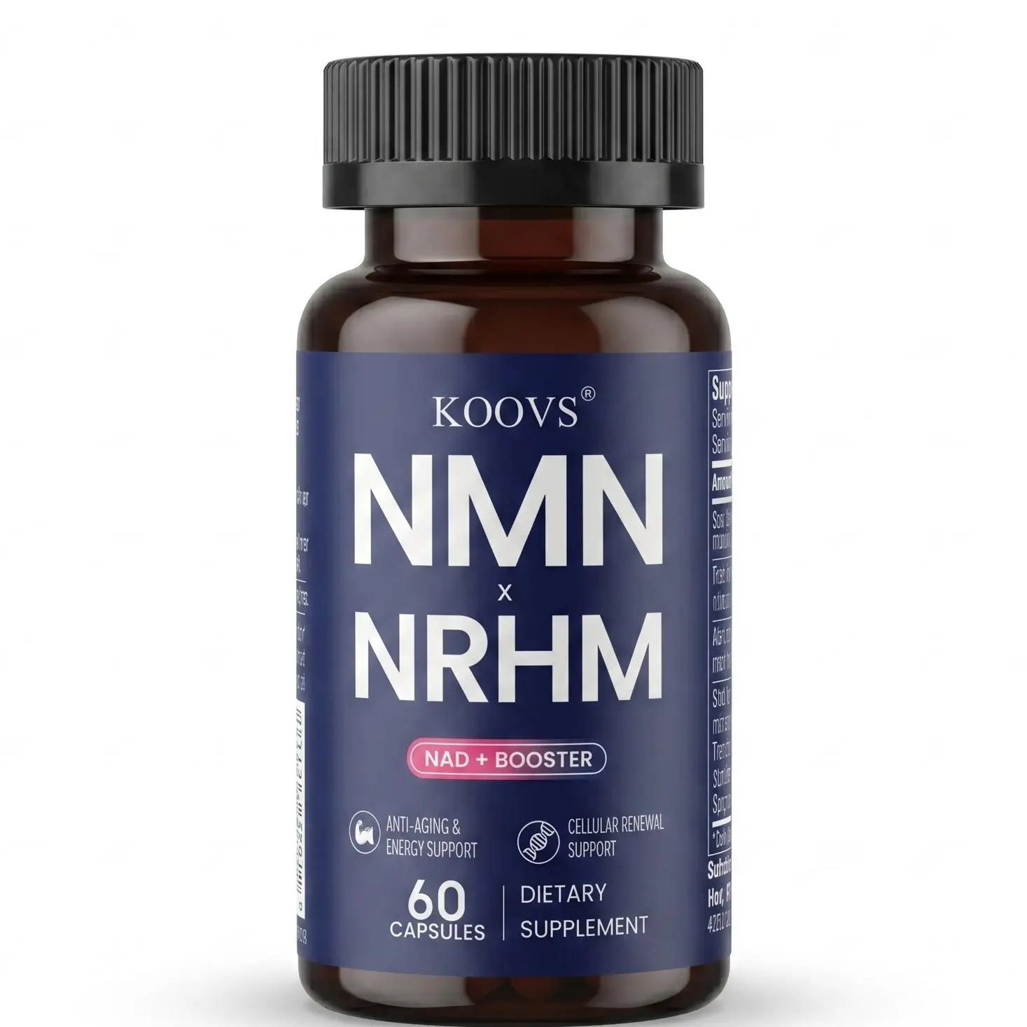 KOOVS NMN-NRHM Complex NAD+ Precursor Dietary Capsules - 8-in-1 No-Filler Formula, 650mg Pure NMN, 100mg NRHM Per Serving, Astragalus Root Powder, Trans-Resveratrol, PQQ, CoQ10, Reduced Glutathione for Cellular Energy & NAD+ Support