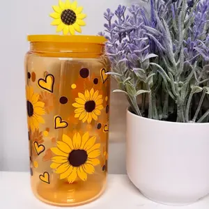 16oz Sunflower Glass Cup