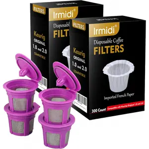 600 Count Disposable Paper Coffee Filters with 4 Pack Reusable K Cups, Compatible with Keurig 2.0 and 1.0 Coffee Maker