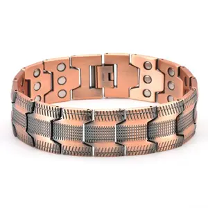 Men's Magnetic Bracelet with 3X Strength & Adjustable Length Copper Color Design Unique Durable Accessory with Sizing Tool for Enhanced Comfort