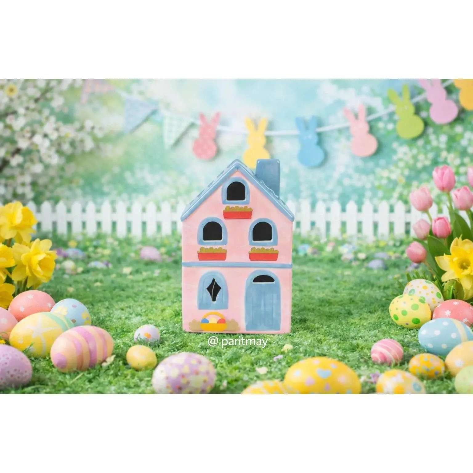 Target Bullseye's Easter 2026 Light Up Village Ceramic House Pink/Blue (NWT)