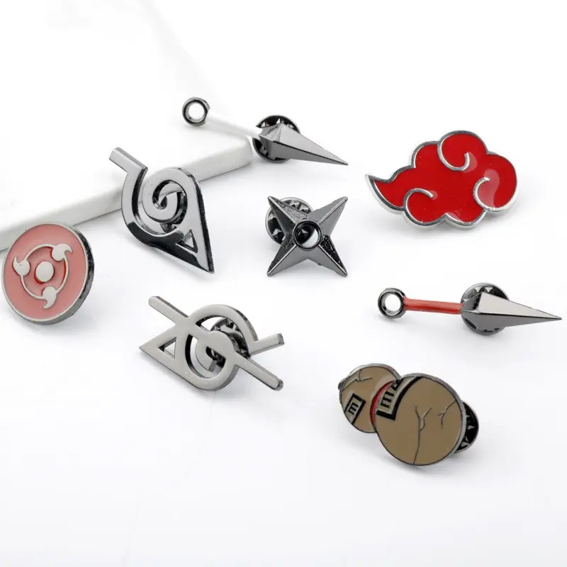 Mystic Ninja Legend Enamel Pin Set, Zinc Alloy & Resin Flying Dagger Brooches, Crimson Cloud, Sand Gourd, Ocular Power Badges