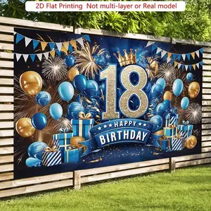2D Flat Party Banner - 1pc, 18th Birthday Decoration Background Photo Props, Polyester Banner Decor for Home, Room & Wall, Party Supplies/Gifts, Decorative Backdrop, 2D Flat