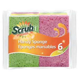 SCRUBIT Cellulose Scrub Sponge - Kitchen Cleaning Sponges for Dishes, Pans, Pots & More- 6 Pack Dishwashing Sponges - Colors and Packaging May Vary
