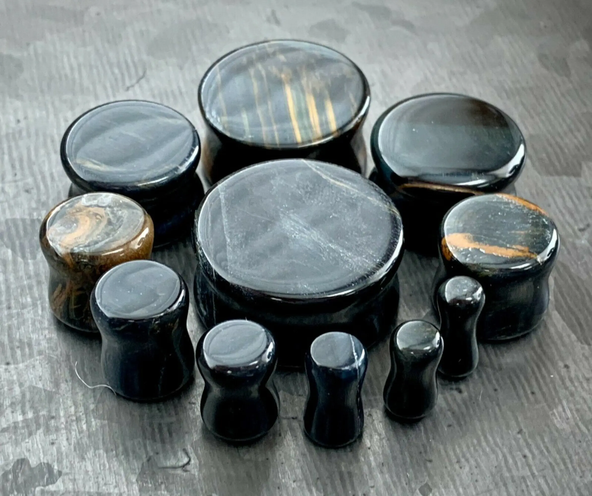 PAIR of Beautiful Blue Tiger Eye Organic Stone Plugs - Gauges 6g (4mm) up to 1" (25mm)