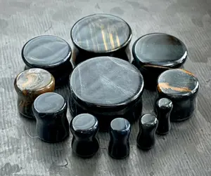 PAIR of Beautiful Blue Tiger Eye Organic Stone Plugs - Gauges 6g (4mm) up to 1" (25mm)