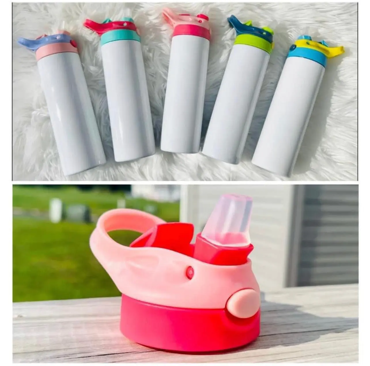 16oz Blank Sublimation Sippy Cup White Straight Stainless Kids Drinking Tumbler Sport Water Bottles with Handle Drinkware Lid
