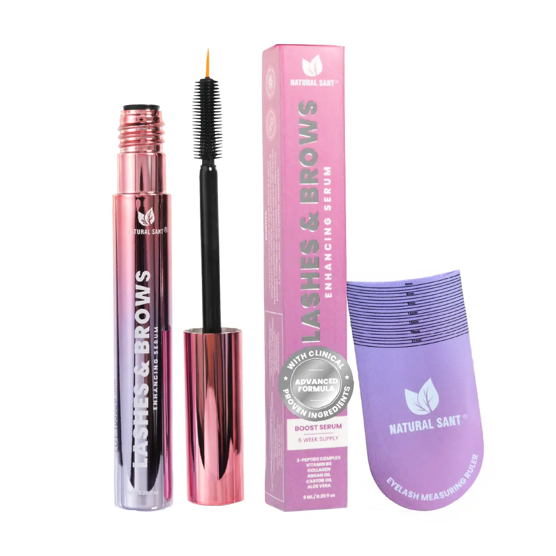 Lashes & Brows Enhancing Serum with Peptides | Lightweight Lash & Brow Care | 6 ml - Natural Sant  Cosmetic Brush Gentle